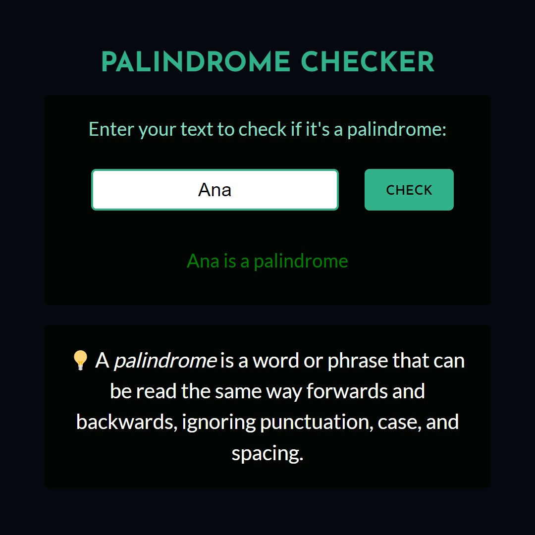 Palindrome Checker Project Screenshot.